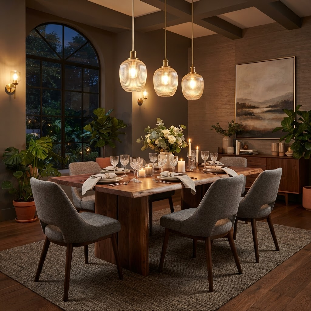 Elegant dining room with pendant lights