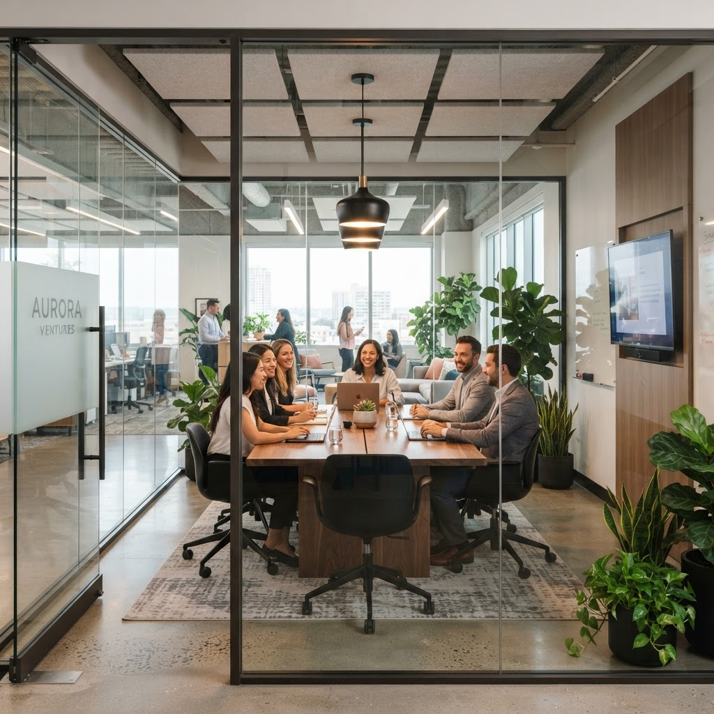Modern commercial office workspace interior